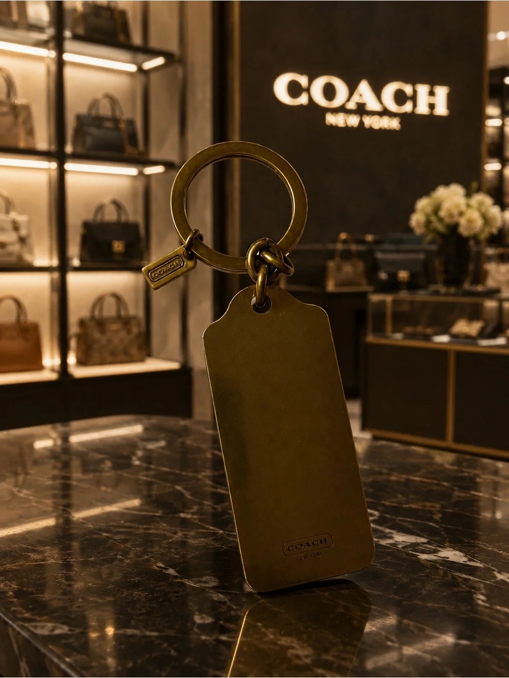 Coach Vintage Brass Horse and Carriage Lozenge Key Fob. NWOT
